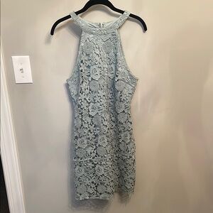 Lulu’s Love Poem Lace Halter High Neck Dress Sage